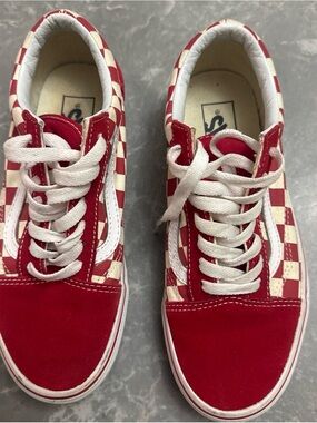 Vans Red Checkerboard Lace-Up Women's Sneakers - Unbranded